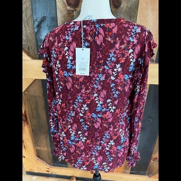 NWT a. new day v neck long sleeved top with ruffles, 100% rayon, size M - Picture 6 of 7